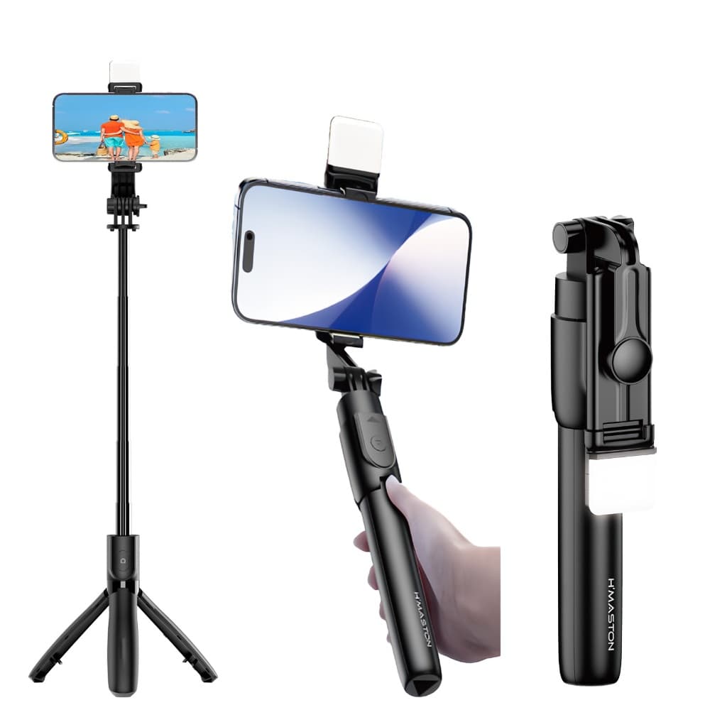 Bastão Pau De Selfie Tripé Retrátil Bluetooth 360° Com Controle Remoto Com Luz Para Celular