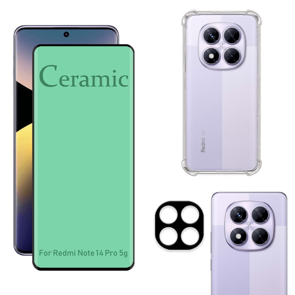Kit Para Redmi Note 14 Pro 5G | Película de Cerâmica - Capa Anti Shock - Película da Câmera 3D