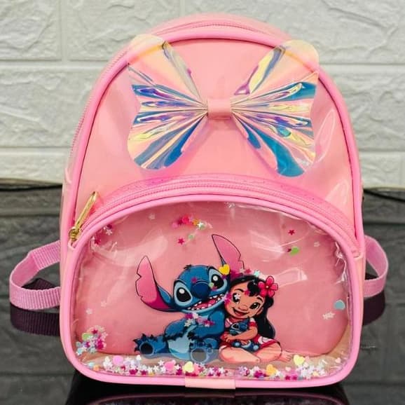 Mochilinha Infantil Stitch Menina com Bolso na frente alça Regulável . ENVIO RAPIDO