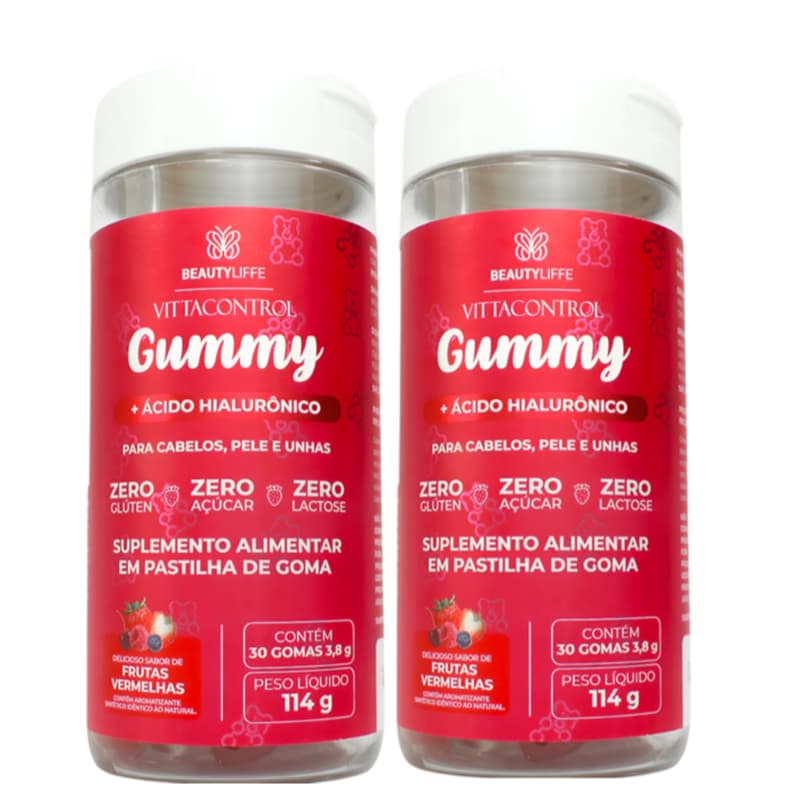 Kit 2 VittaControl Gummy ZERO Vitamina para Crescimento Fortalecimento Cabelo, Unhas e Pele Linda