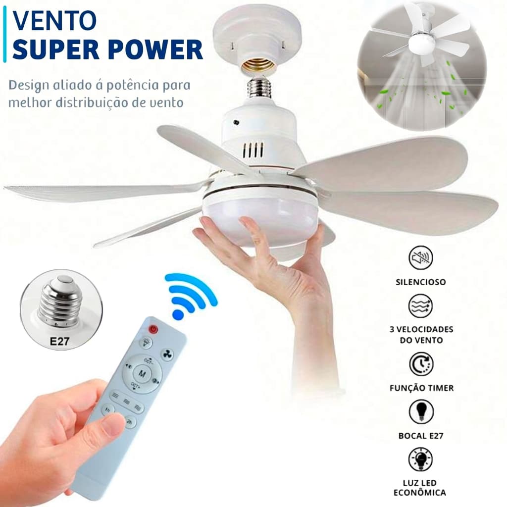 Ventilador De Teto Wind Light Silencioso 3 Velocidades Controle Remoto Lâmpada Led Silenciosa 6 Pás