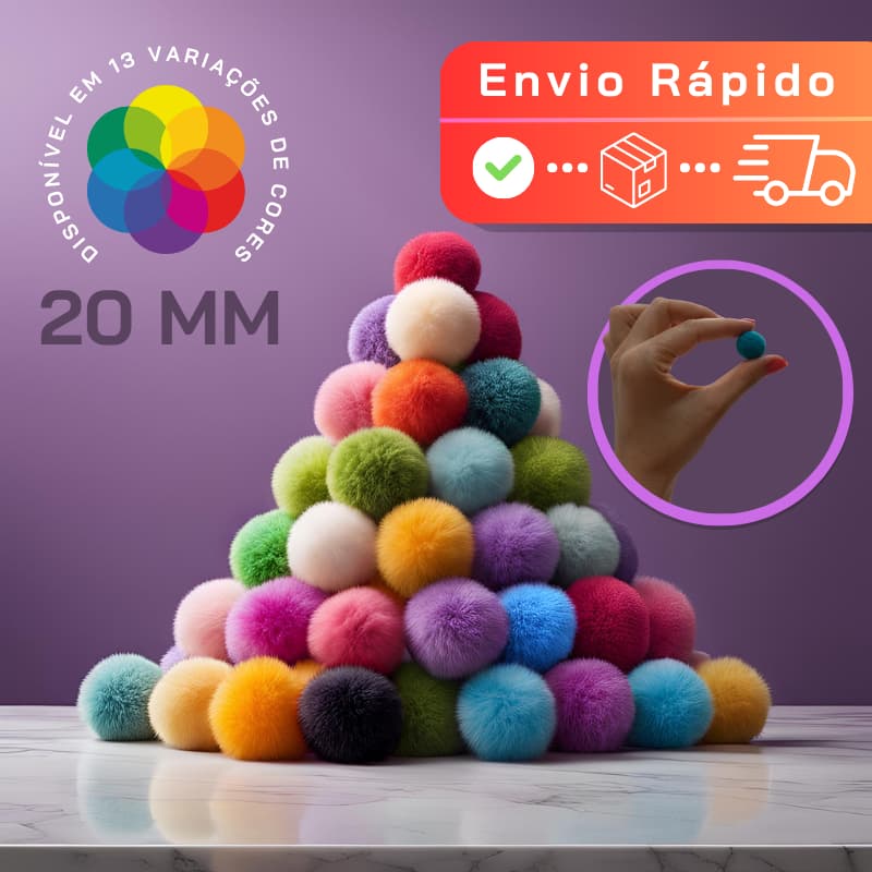 Kit Pompom de poliéster 20mm com 100, 200, 300 e 500 unidades bolinha diversas cores