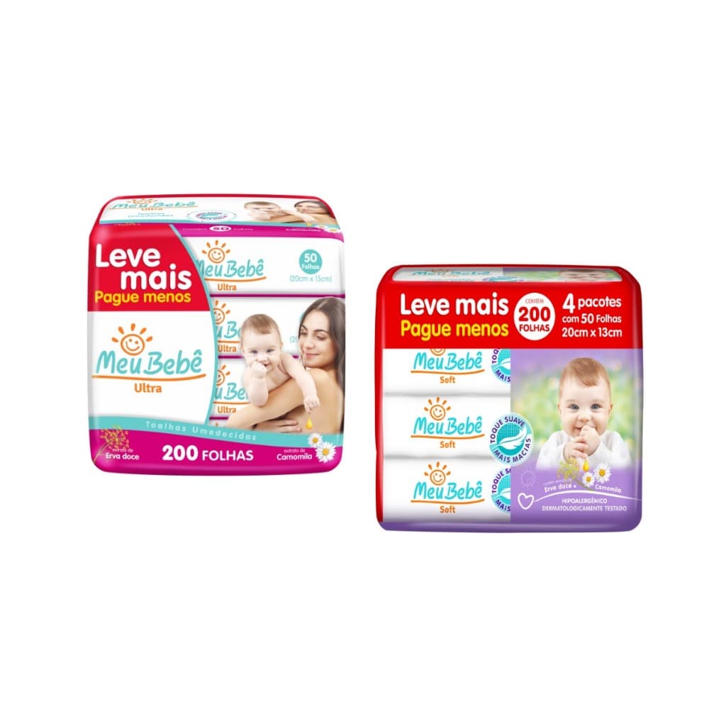 Toalha Umedecida Meu Bebê 400 Folhas Misto (1X200 Ultra e 1X200 Soft)