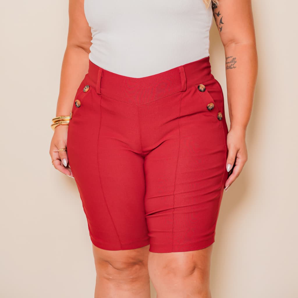 Bermuda Feminina Plus Size Com Bolsos E Botões Modelo Grande Com Lycra Super Conforto Levanta Bumbum