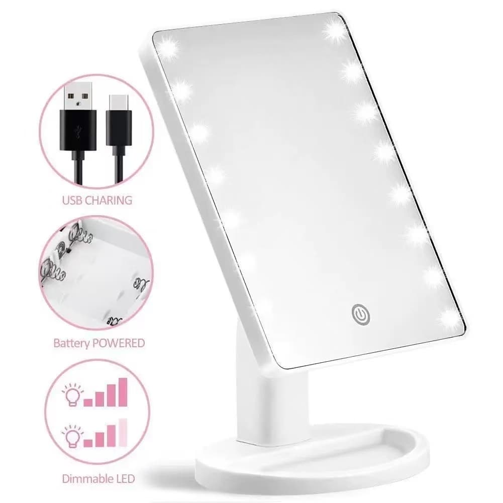 Espelho 16 Leds De Mesa Maquiagem Rotação Touch Screen Brilhoso Rotação 360º Horizontal e Vertical Portátil