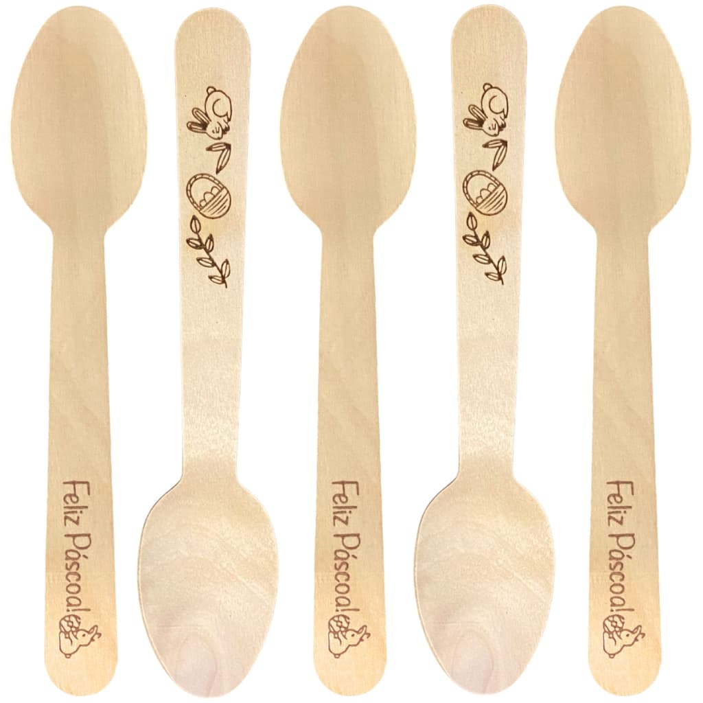 Colher de Madeira Temática Páscoa - 100 Unidades