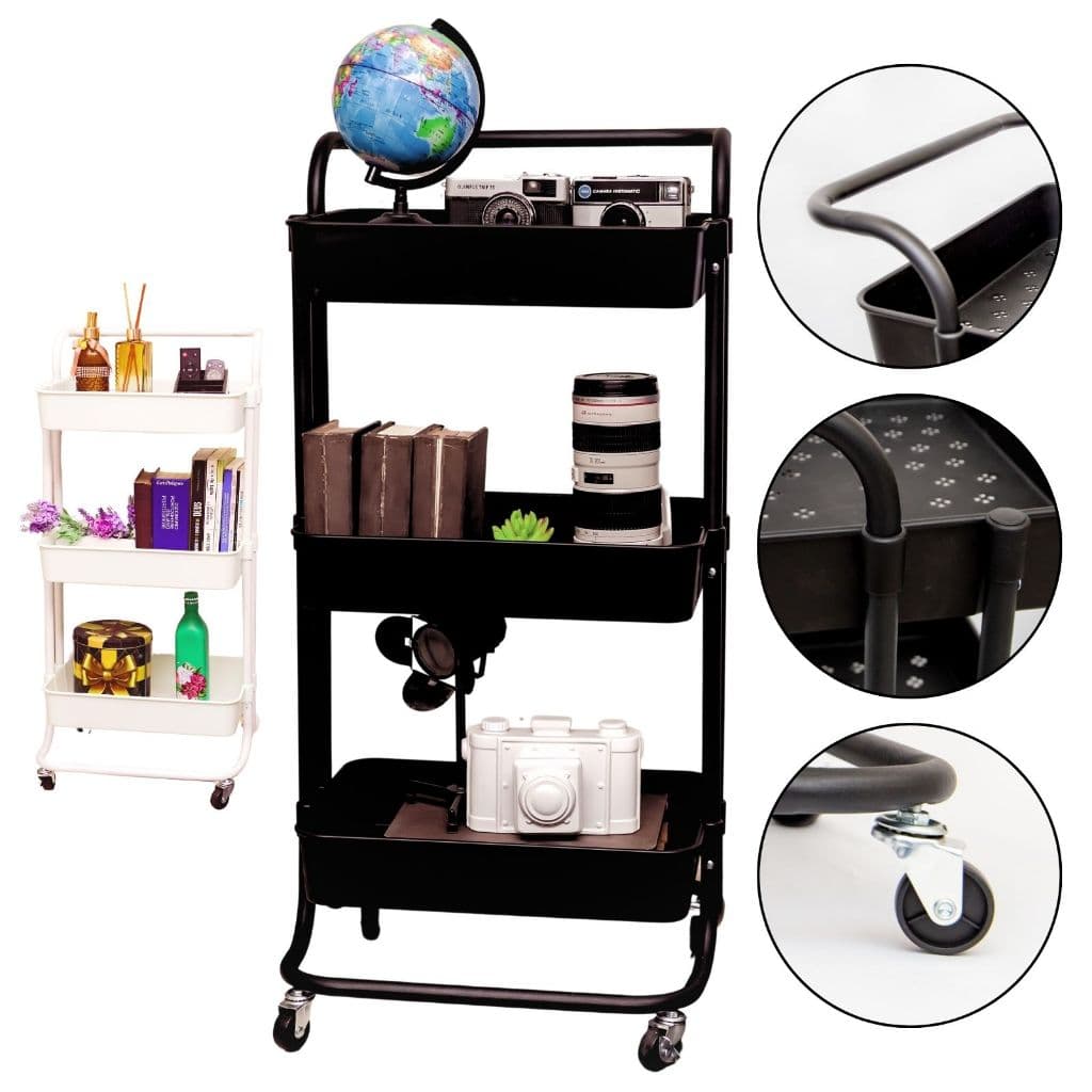 Carrinho Organizador Multiuso Com Rodinhas Manicure Banheiro Lavanderia 3 Prateleiras