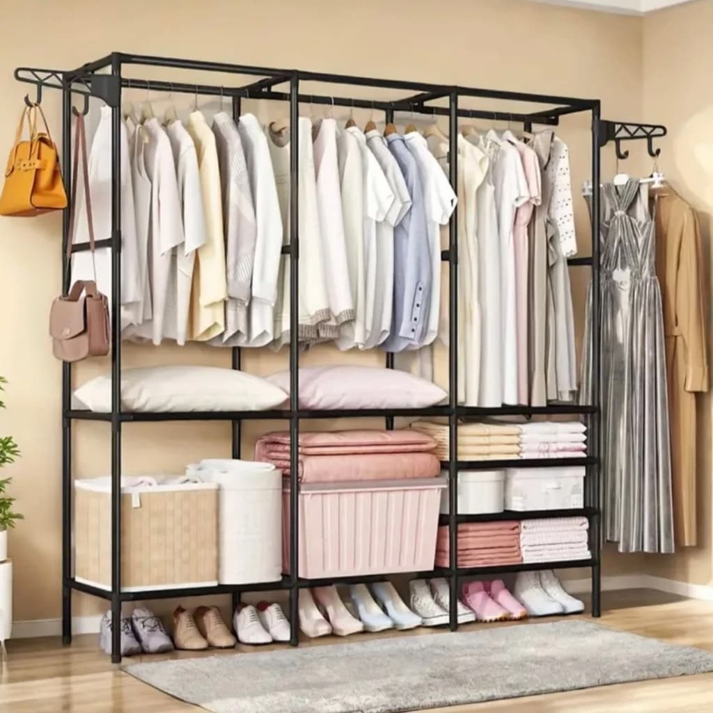 Arara Armário Com Sapateira Cabideiro e Prateleiras Guarda Roupa Portátil Multiuso