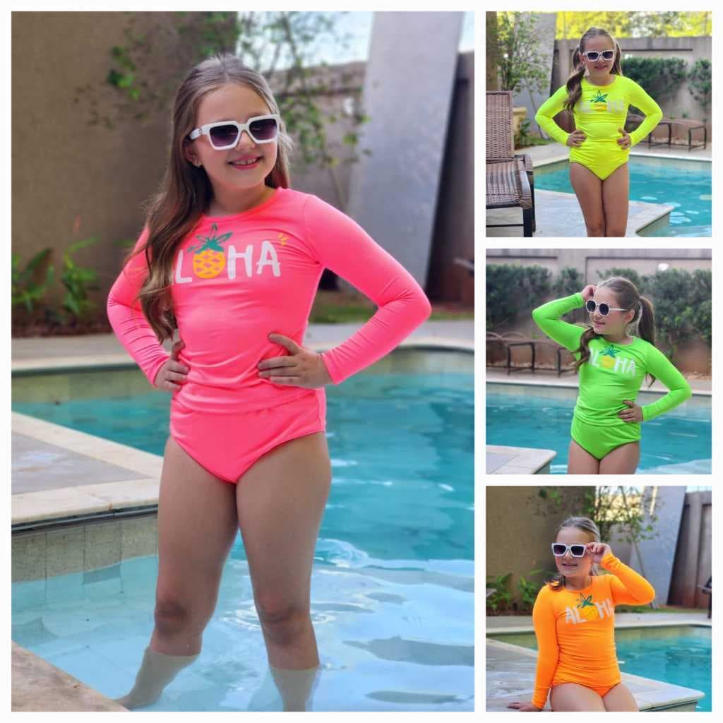 Kit Biquini, Camisa Feminino e Camissa Infantil  Manga Longa  moda Praia