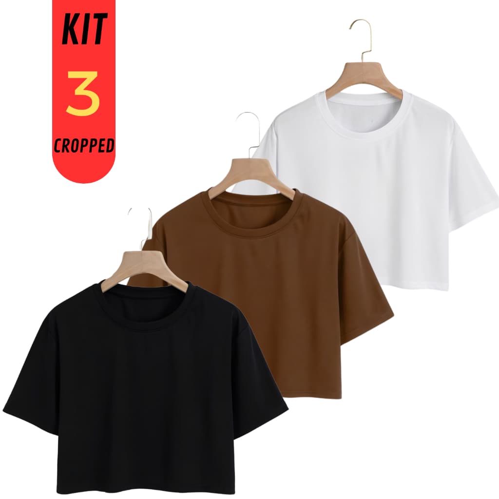 Kit 3 Camiseta Feminina Cropped Básico Algodão Promoção