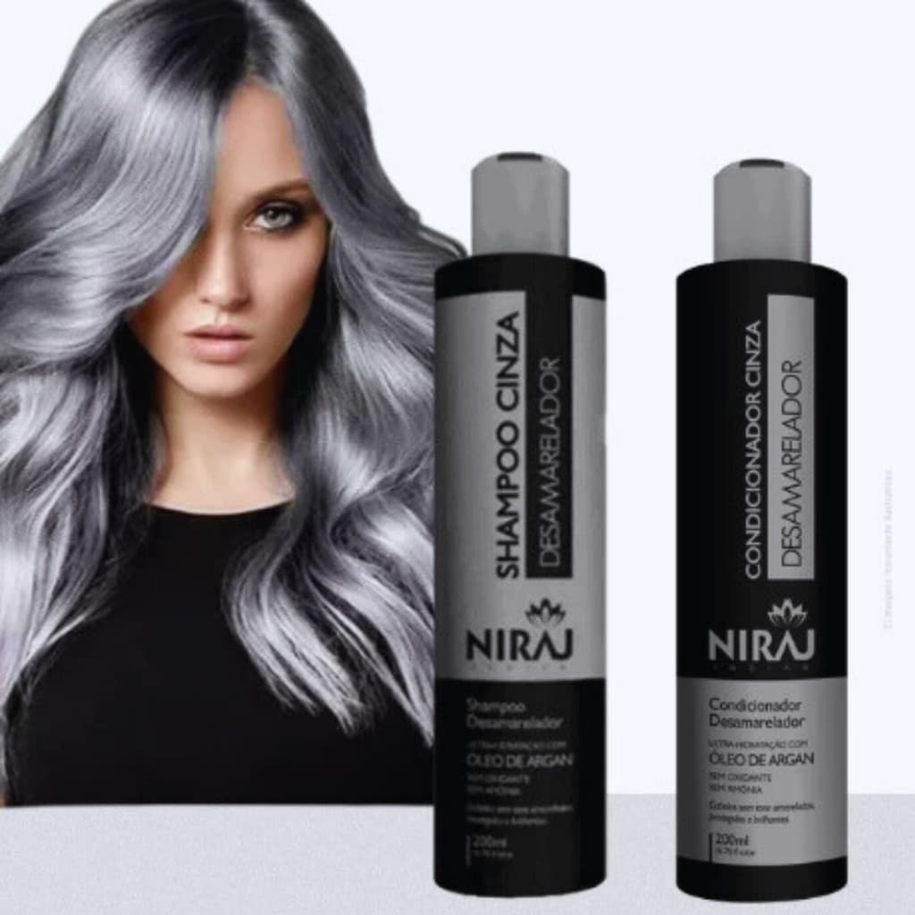 Shampoo + Condicionador Desamarelador Niraj Silver Cinza 200ml Cabelos Grisalhos e Loiros