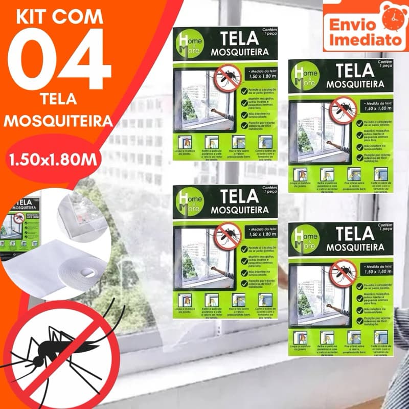 Kit 04 Tela Mosquiteiro 1.80x1.50 Janela Ajustável Anti Insetos Mosquito Dengue Baratas Proteção