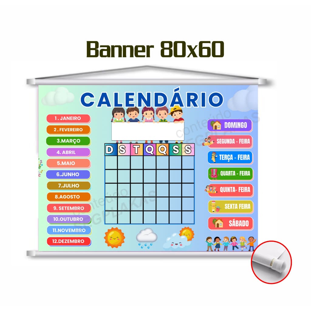 Banner Didático Escolar Calendário Completo 2 - tam. 80x60cm