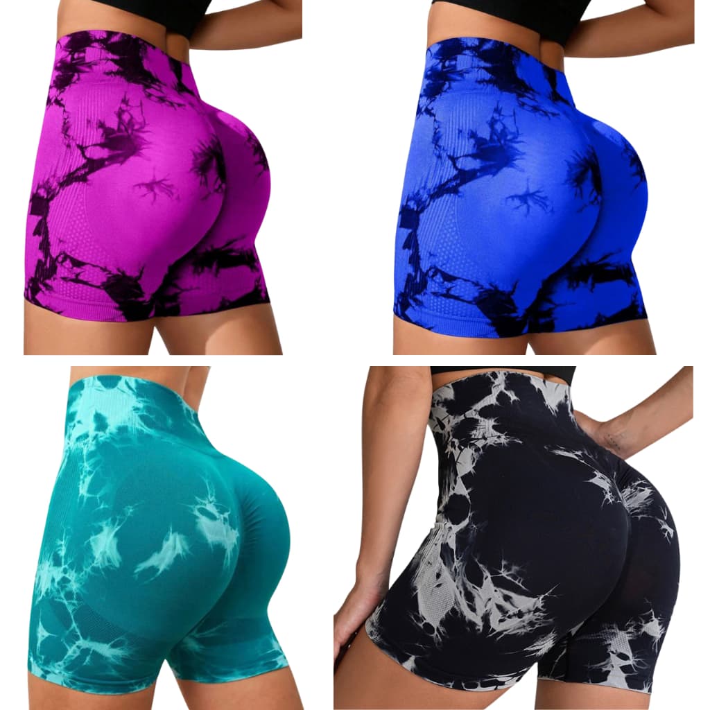 Kit 3 Shorts Legging Tie-Dye Cintura Alta Fitness Academia