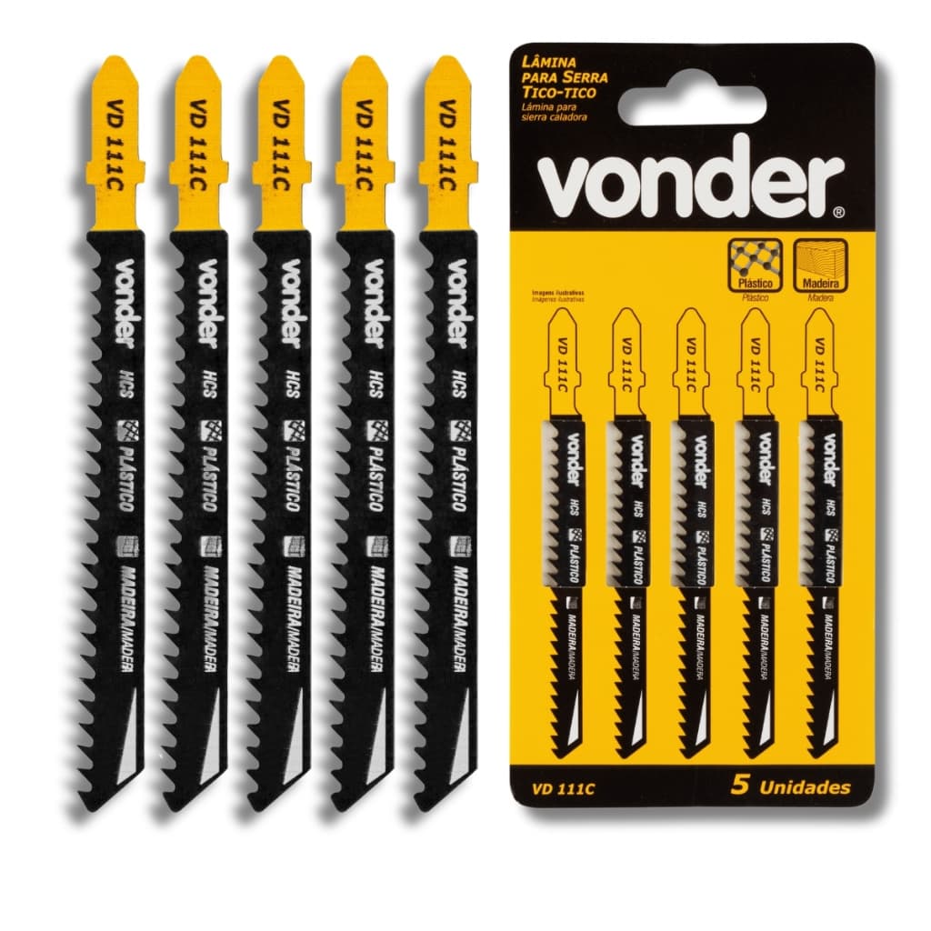 Kit 5 Lâminas de Serra Tico-Tico Universal para Madeira e Plástico VD111CM - Vonder