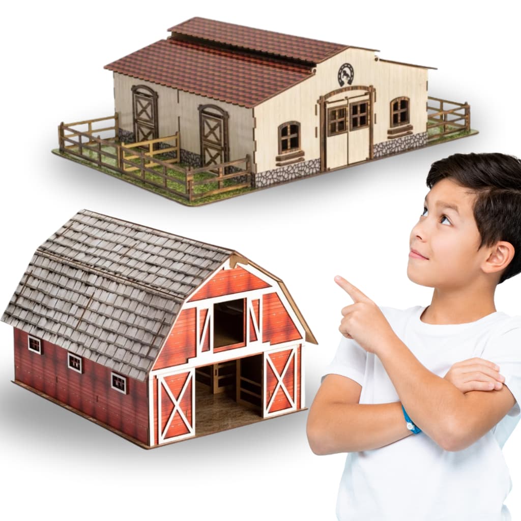 Mini Celeiro E Estábulo Em MDF Adesivado Fazenda Infantil Brinquedo Educativo MDF Criativa