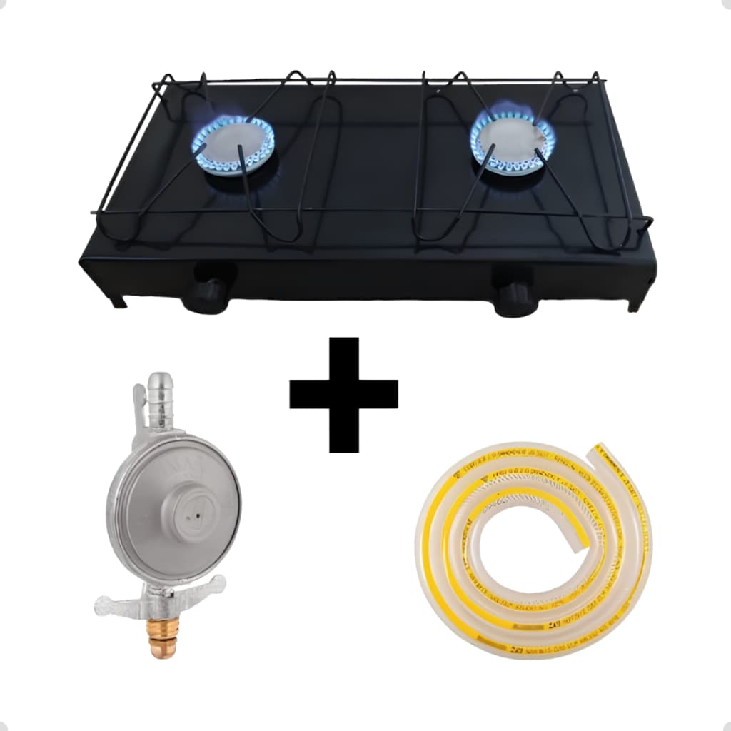 Mini Fogão Portátil 2 Bocas a Gás – Fogareiro para Camping, Viagem e Praia