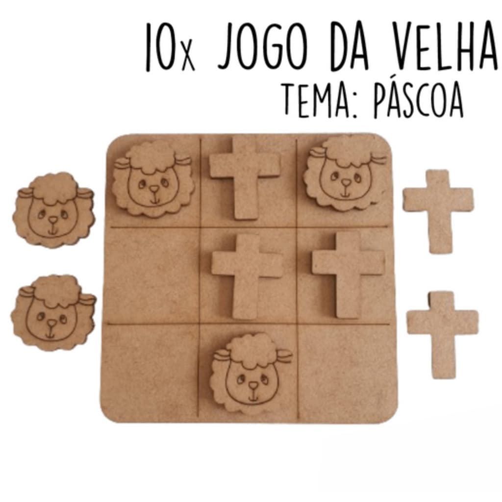 10 Jogos da velha Ovelha Igreja Cruz Pascoa Jesus Cristo em MDF 10cm tabuleiro brinquedo presente lembrancinha