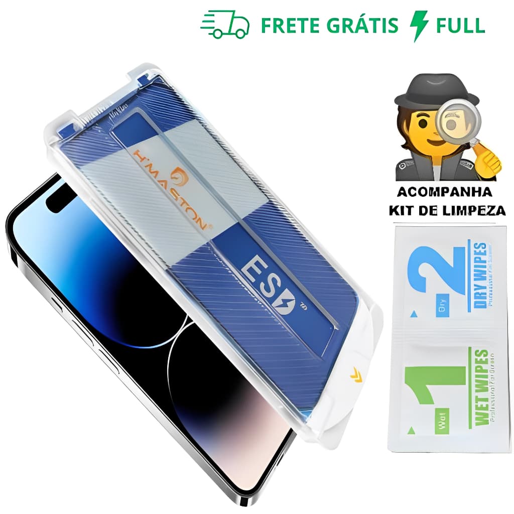 Kit 2 Pelicula de Vidro Temperado 9H Aplicação em 1 Toque Sem Poeira Protetor De Tela Para iPhone