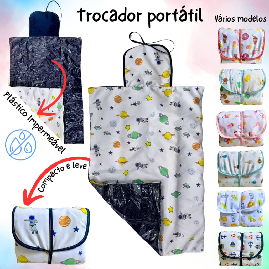 Trocador Portátil Impermeável bebê Estampado 80 x 45 cm envio rápido fácil limpeza super prático
