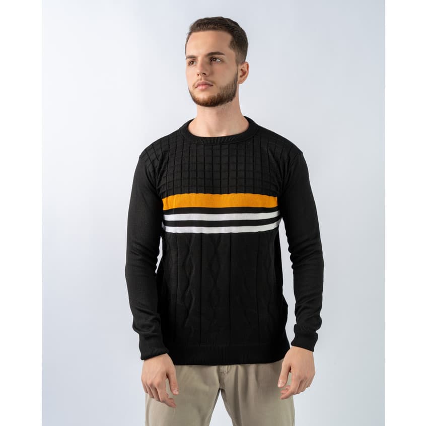 Suéter Listras Básico Blusa Tricot Inverno Ponto Quadrado e Tramas Acabamento Impecável