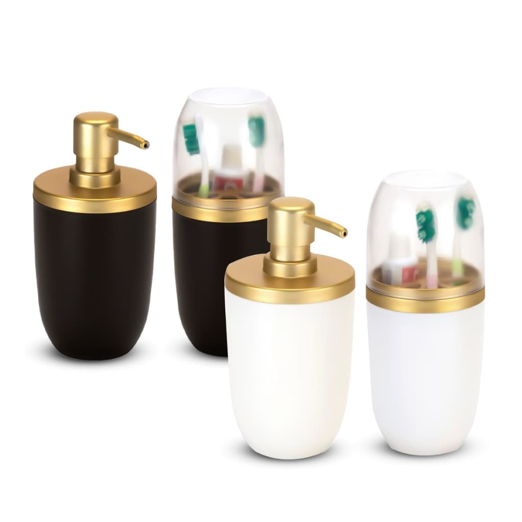 Kit Porta Sabonete Liquido + Porta Escova De Dentes Para Banheiro Luxo para Lavabo 500ml