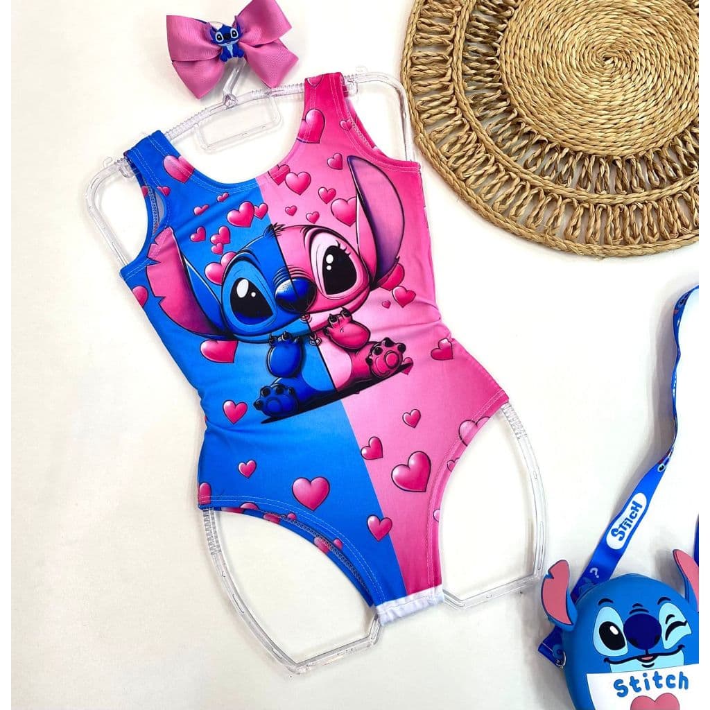 Body Infantil Lilo & Stitch Personagem Menina Verão Maiô Regata Festa Fantasia Angel Bodi Temático Bori Praia Piscina
