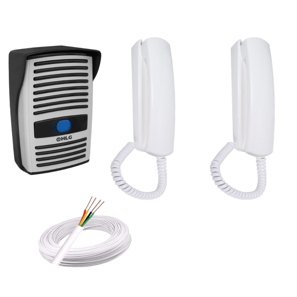 Kit Interfone Porteiro Eletrônico 2 monofones +25 metros de cabo