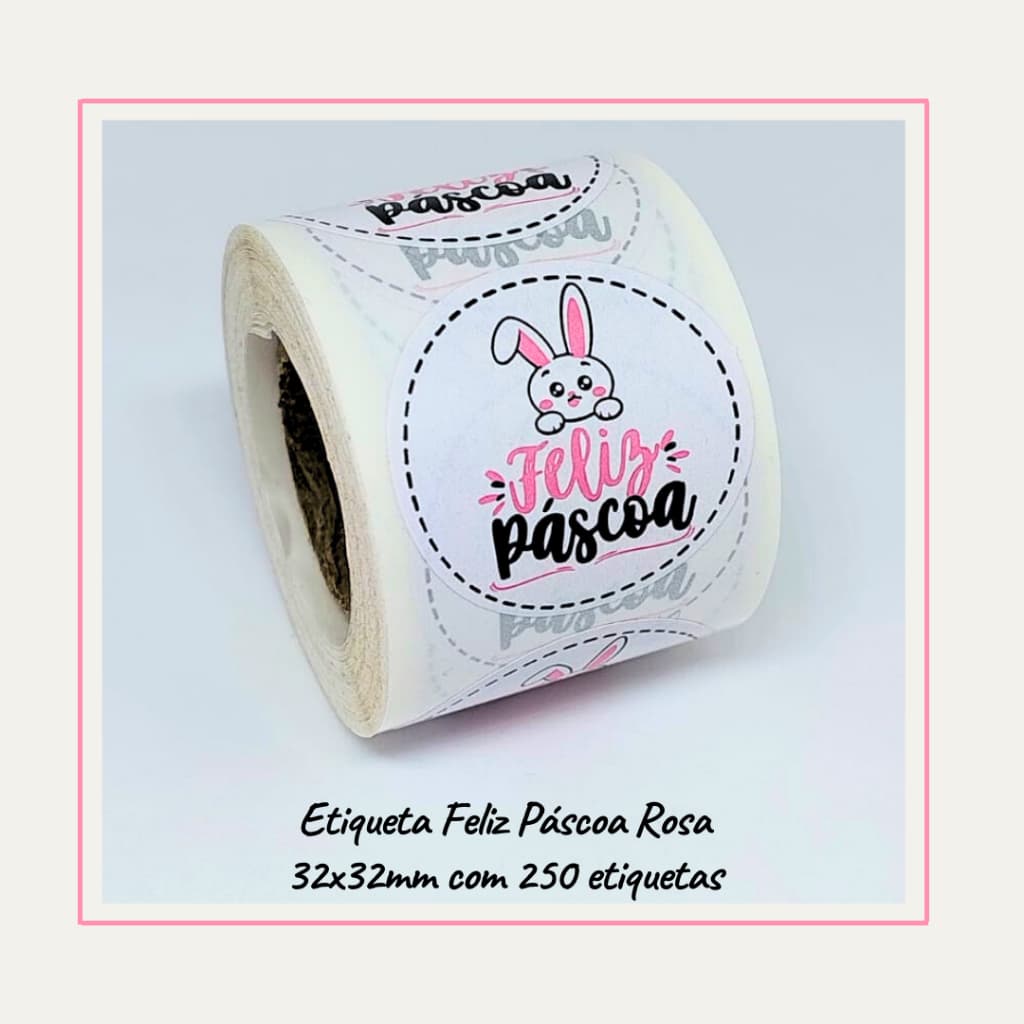 250 Etiquetas Adesivas Rótulos Feliz Páscoa Lacre Rosa