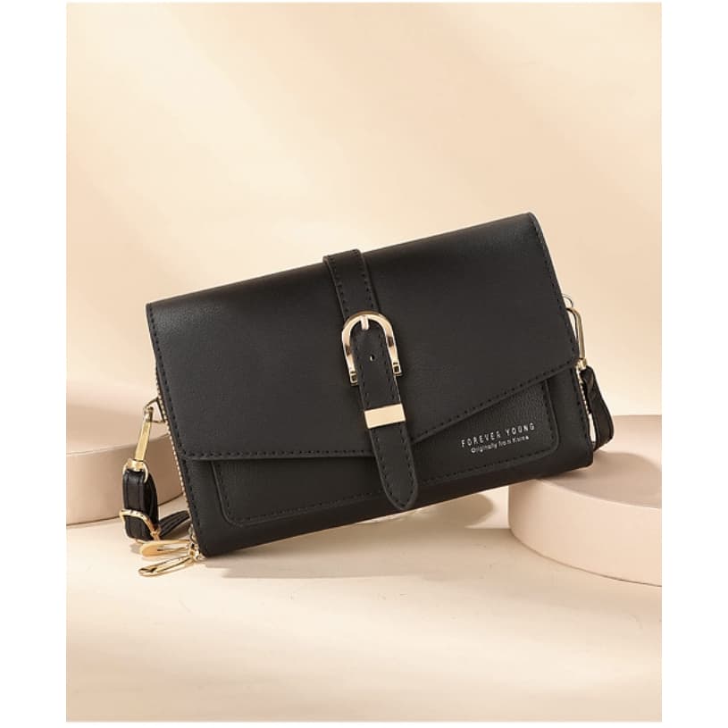 Carteira feminina longa com fivela magnética e vários compartimentos, porta-moedas com zíper moderno