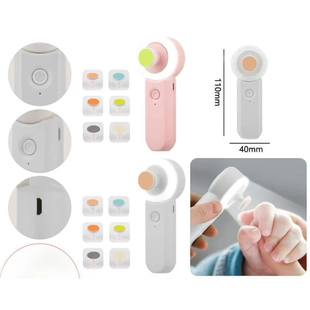 Cortador de Unhas Elétrico com Luz Led Para Bebê Crianças Recarregável Com 6 Lixas - BINGO