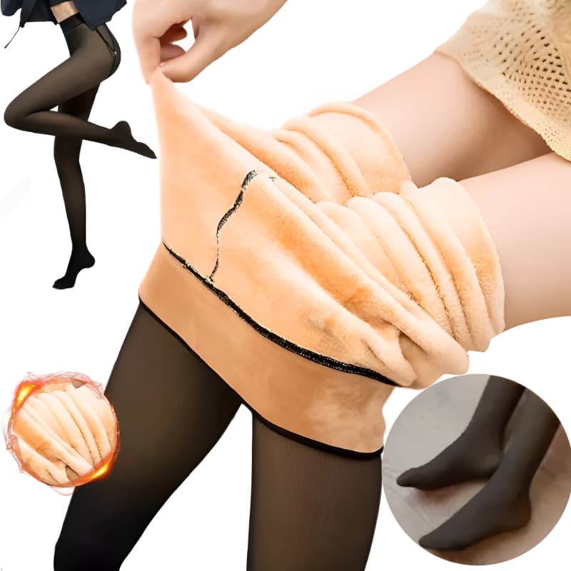 Meia-Calça Térmica Feminina Plus Size M-GG Forrada Peluciada Translúcida de Lã  Super Elástica Slim Com Pé 240Gramas