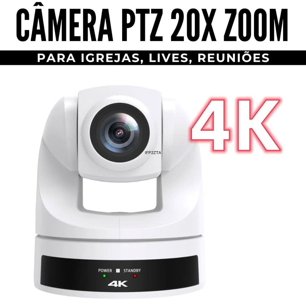 Câmera PTZ 20X Zoom Óptico 360º para Cultos, Igrejas, Lives, Reuniões, Segurança 4K Videoconferência