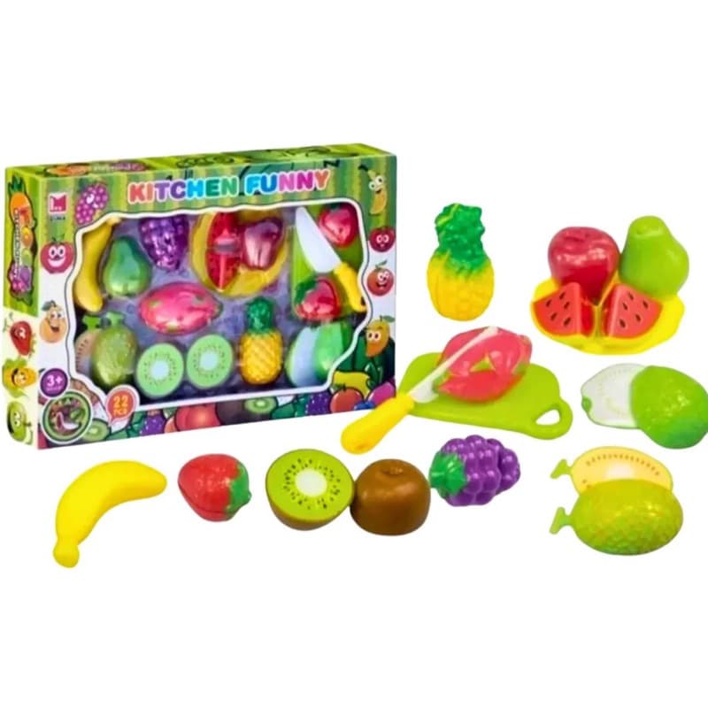 Brinquedo de Comidinha Cozinha Masterchef Frutas 22 Peças Cortar Crek Crek Divertido para Crianças com caixa presente