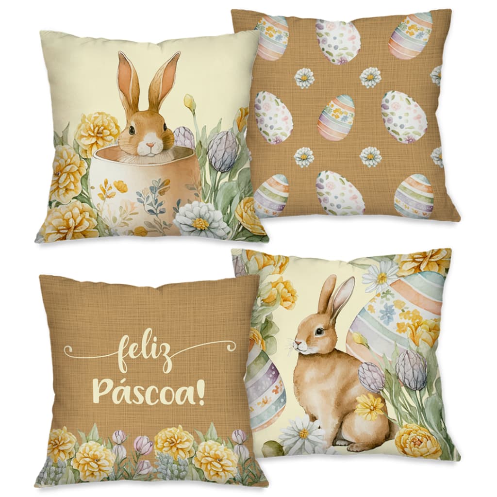 PÁSCOA! Kit com 4 Capas para Almofadas Decorativas Pascoal 45X45cm