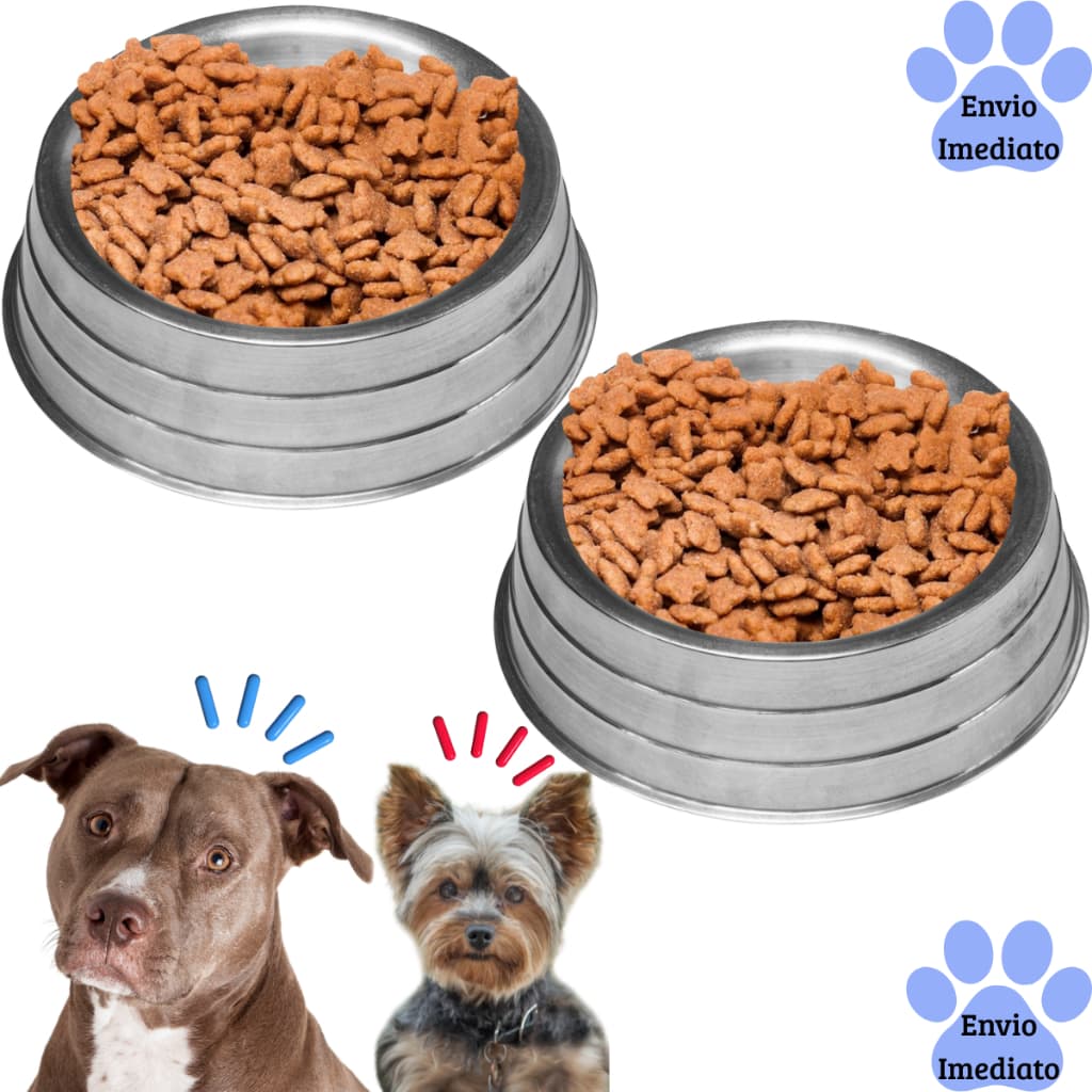 Kit 2 Comedouro Bebedouro Pesado Polido Alumínio Para Cães Vasilha Pote De Ração Resistente