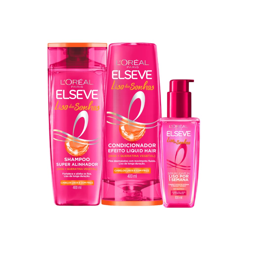 Kit Elseve Liso Dos Sonhos Shampoo 400ml, Condicionador 400ml e Sérum 100ml Liso dos Sonhos