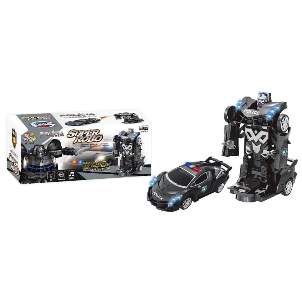 Carrinho Super Robô Policia Transformes a Pilha Com Luzes Som Bate e Volta Envio Imediato
