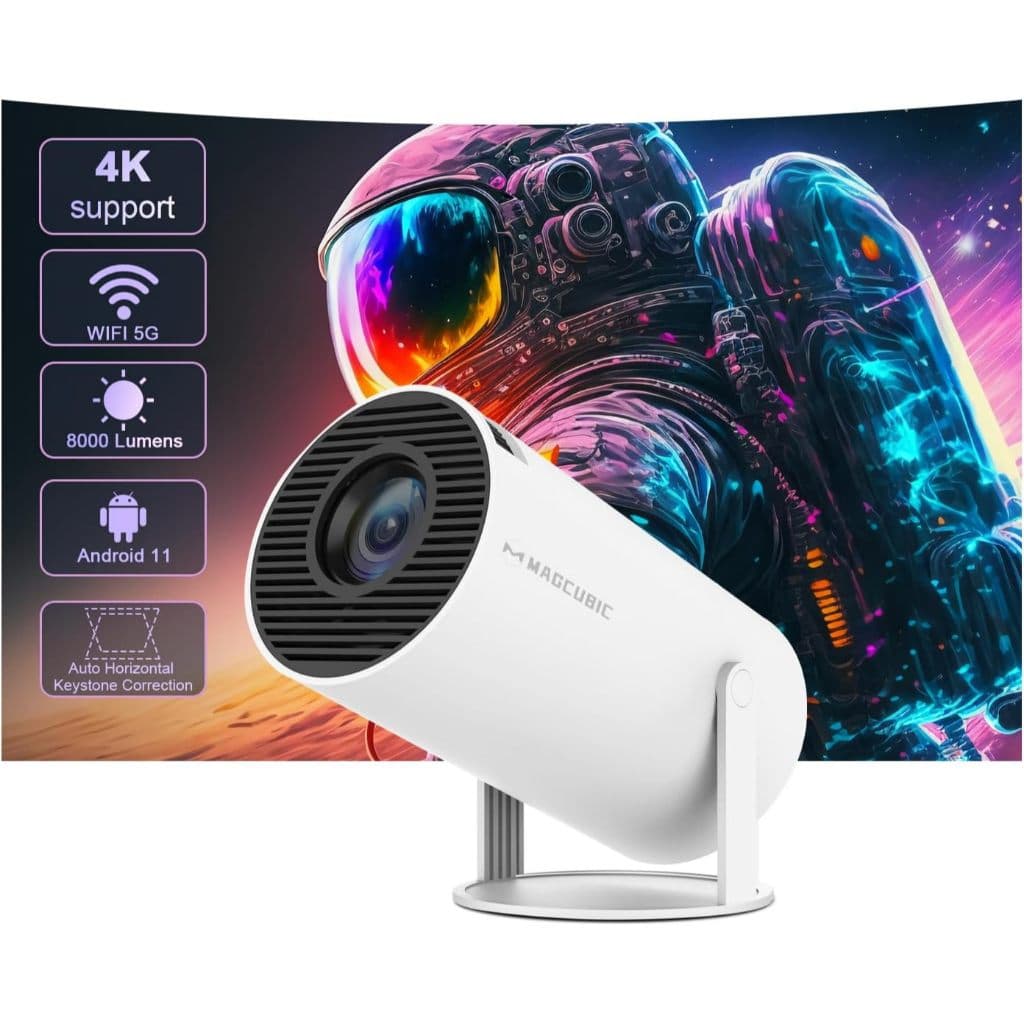 Mini Projetor Portatil 5G Wifi 6 BT 5.0 Android 11, Projetor 4K 1080P Full HD Suporte 8000 Lumens