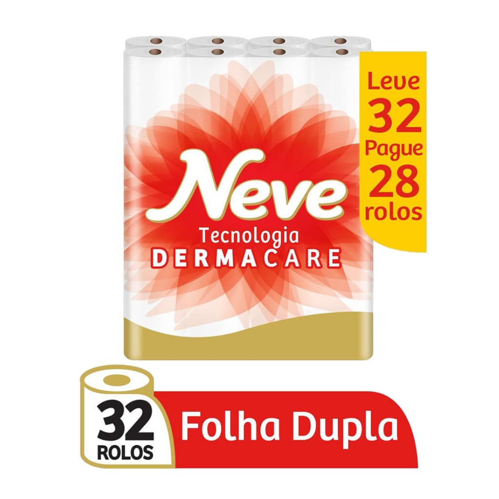 Papel Higiênico Neve Folha Dupla Toque de Seda Fardo com 32 Rolos de 30mt Branco Macio