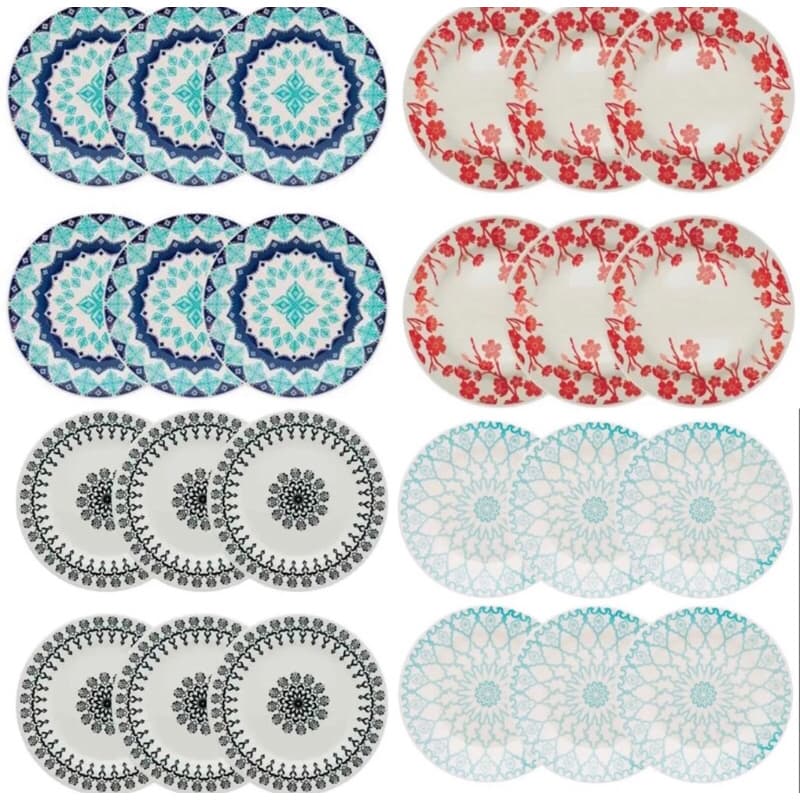 Jogo de Pratos Fundo Jantar Decorado Louça Cerâmica Lindo 12 peças Biona 22cm mesa posta maravilhoso