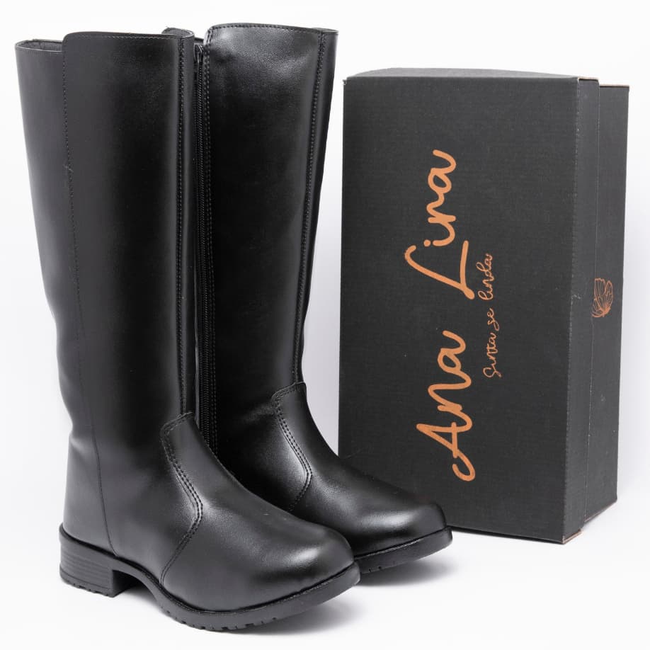 Bota Feminina Cano Longo Over Panturrilha Ziper Outono Inverno Ana Lira