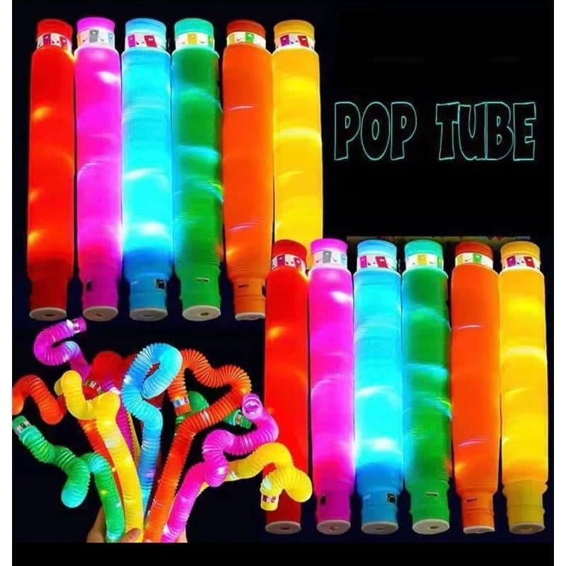 kit com 6 Pop tube grande de brinquedo com led cores variadas tubo sensorial luminoso