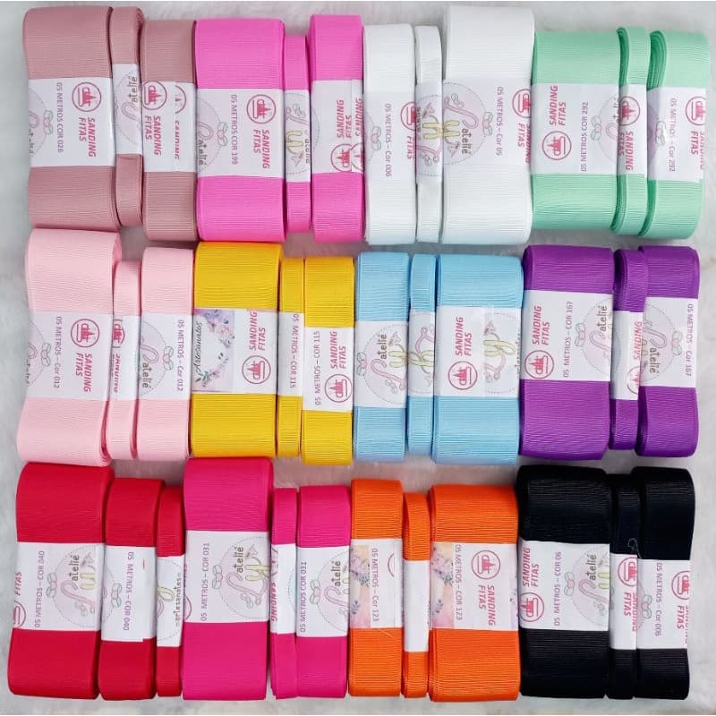 Fita de gorgurão 72 metros - Kit laceira iniciante - 12 cores de fitas para laços diferentes