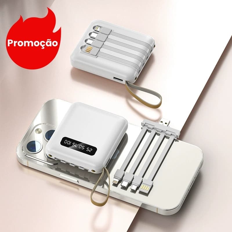 Carregador Portátil 10000mah com 4 cables de carga rápida Banco de energía digital LED