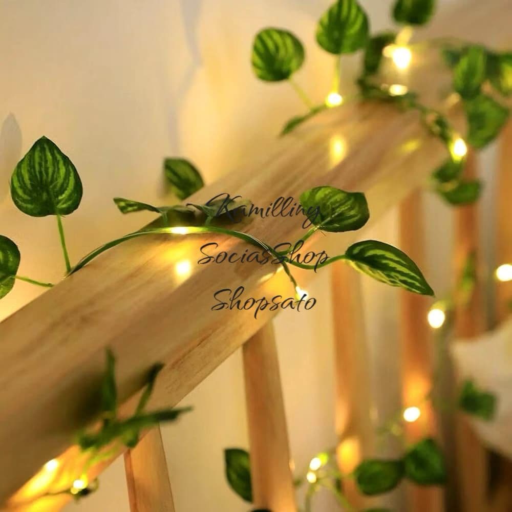 Cordão de Luz com Plantas Artificiais Folhas de MELANCIA para Festa e Decoração Interior/Exterior 1 Trepadeiras