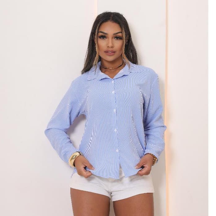 Camisa SOCIAL Femenina Manga longa Estampa Listrada FINO sem bolso.