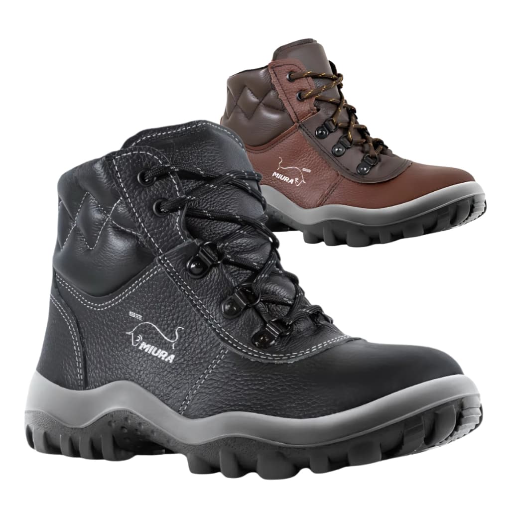 Bota Botina De Segurança Amarrar Couro Safetline Miura Bico Pvc 4855GL