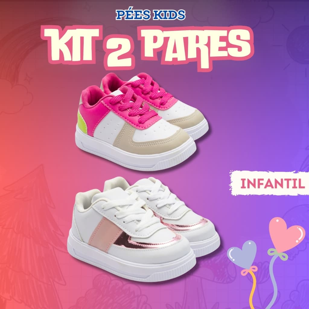Kit 2 Pares Tênis Infantil Menina Confortável para Escola e Dia a Dia Envio Imediato