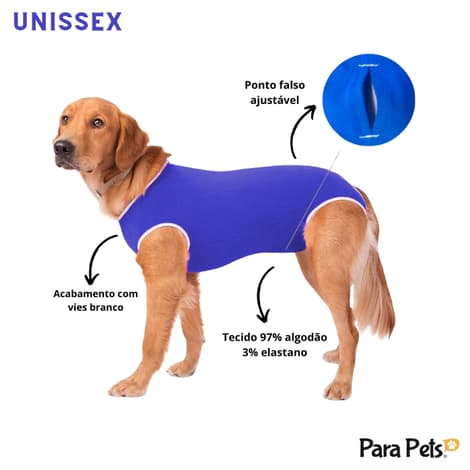 Roupa Pós Cirúrgica Com Zíper Macho Castração Cachorro Pet